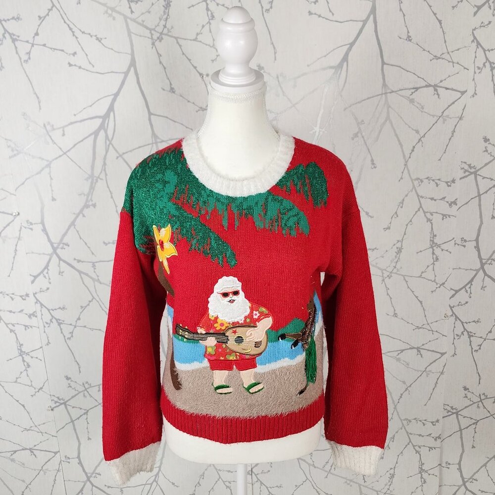 Major Label Group Tropical Vacation Santa Christmas Sweater